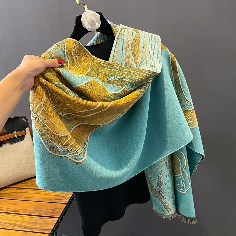

2024 New Luxury Brand Winter Cashmere Scarf for Women Fashion Warm Scarves Tassel Pashmina Neckerchief for Ladies Wraps Écharpes