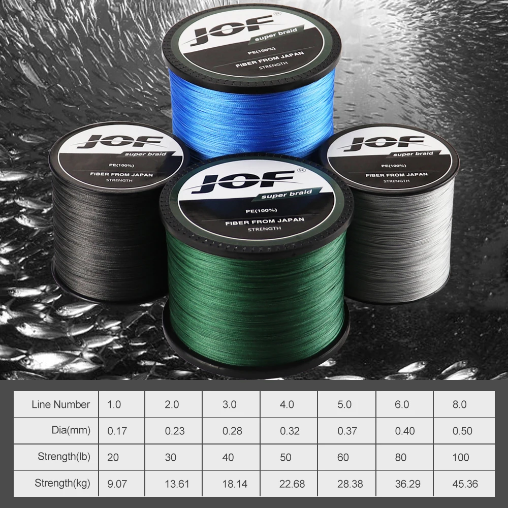 JOF-Linha de Pesca Trançada Resistente à Abrasão, PE, Super Strong, Anti-mordida, Acessórios para Água Doce, 8 Fios, 3000m