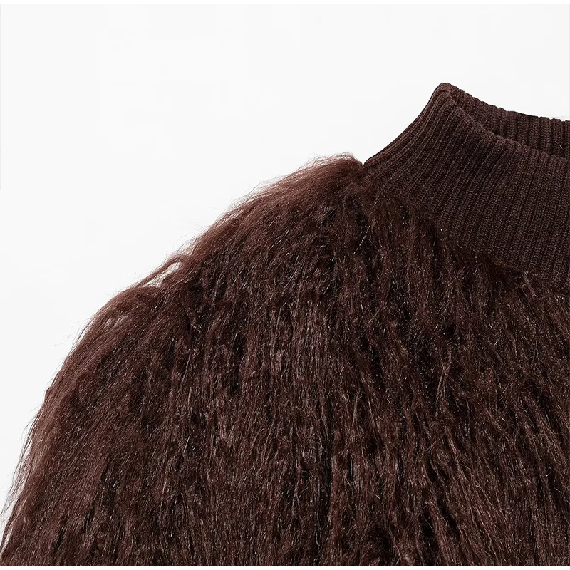 Fashion Burgundy Fur Coats Women Warm Thick O-neck Long Sleeve Loose Jackets Female 2025 Autumn Winter Party Outwear