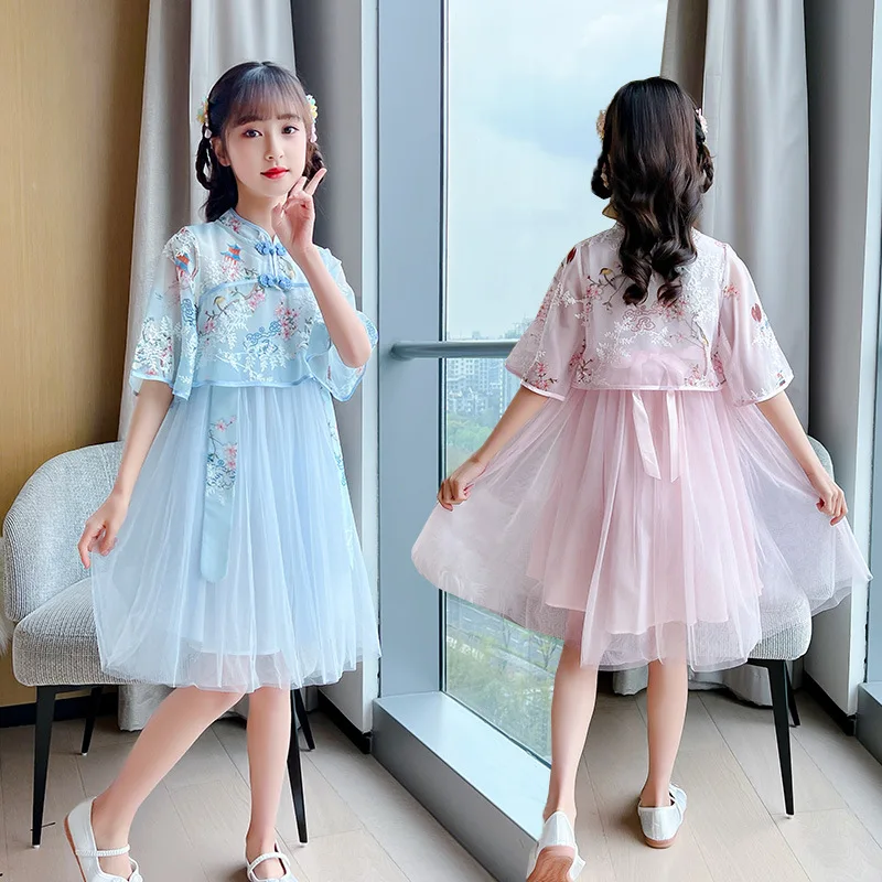 Robe Hanfu traditionnelle chinoise pour enfants, Cheongsam Qipao pour filles, belle princesse, vêtements dégradés, été, nouveau, 2023