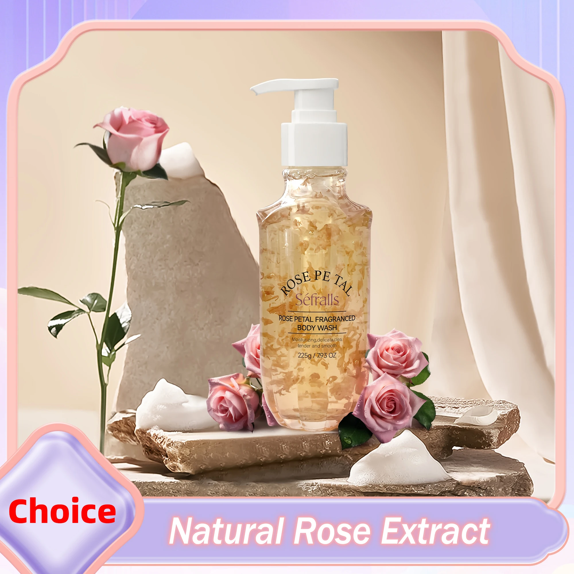 S&eacute;fralls Rose Petal Fragrance Shower Gel 225ml-Moisturizing Body Wash with Shea Butter, Scented Bath Gel for Soft & Smooth Ski