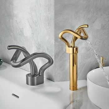 Rubinetto per lavabo moderno per bagno Miscelatore per gru calda fredda Rubinetto per acqua a cascata Rubinetti per lavabo Rubinetto per lavabo di lusso per installazione su piattaforma 1