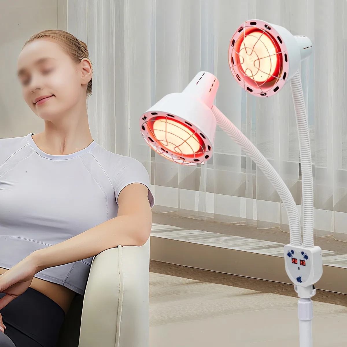 Infrared Red Light Therapy Lamp, IR-Heat-Infrared, Adjustable Dual Head 360° Heating Lamp, Stainless Steel Mesh, Home Beauty Care, Waterproof Explosion-Proof 220V - immagine 3