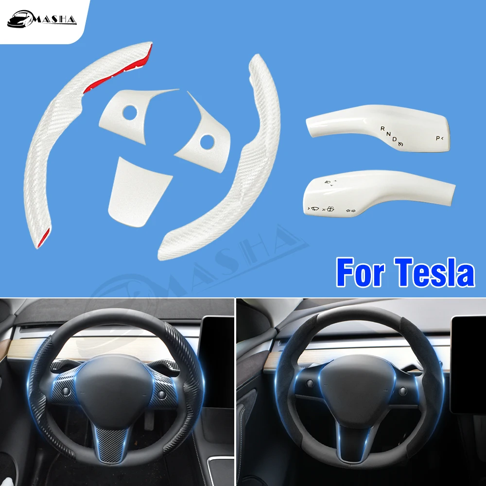 For Tesla Model 3 Y 2017 - 2020 2021 2022 2023 Car Steering Wheel Trim Cover  Frame Sticker Shift Paddle Shifter Handlebar Cover - AliExpress