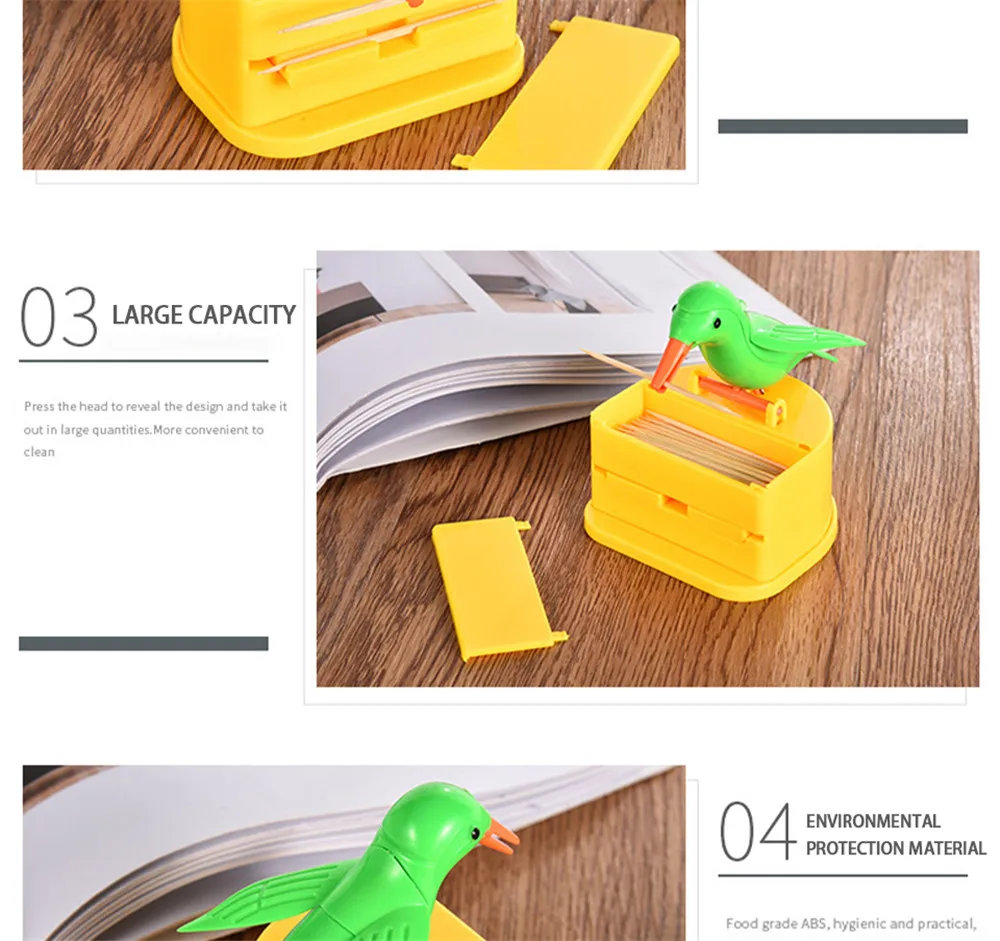 Description Picture 5 of itemCreative Bird Toothpick Box Smart Home Product Desktop Decoration Automatic Press Type Kitchen Bar Supplies Toothpick Dispenser