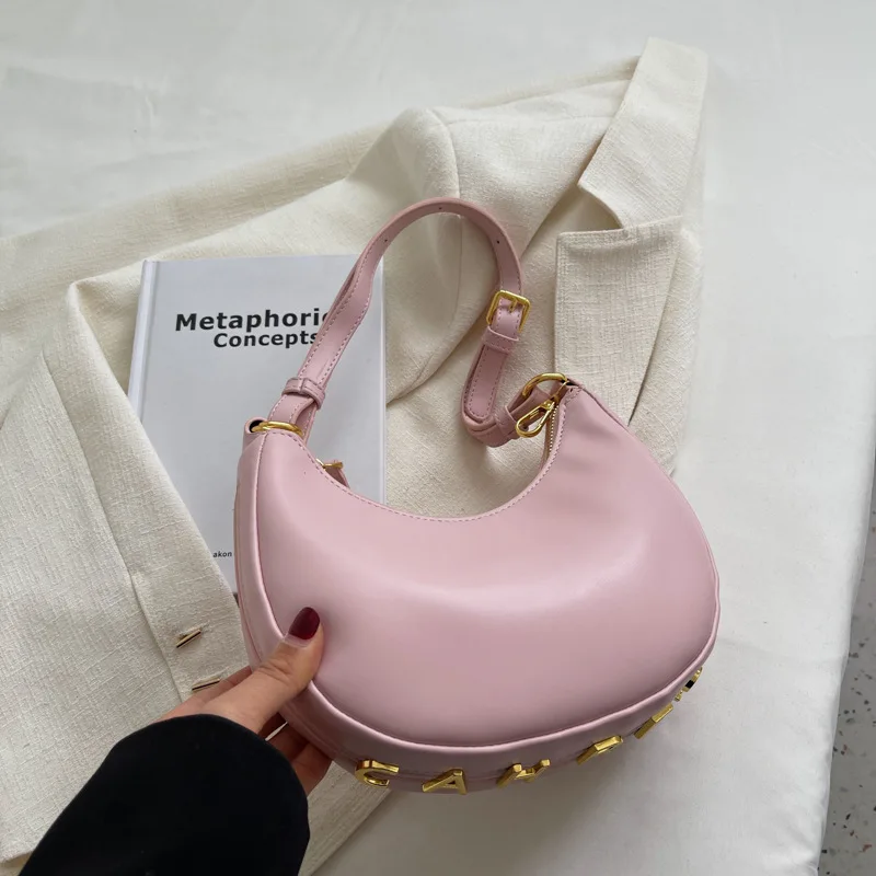 Original quality PU leather handbag purse cute moon bag Female
