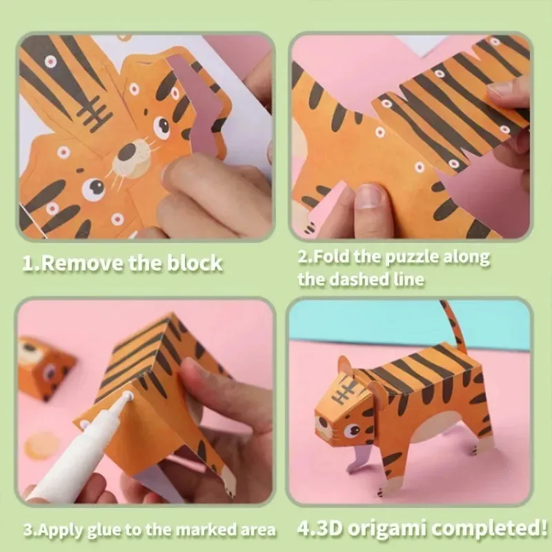 3D Paper Model Colorful Handmade 3D Children Toy Origami Paper Cuttings Diy Geometric Animal Fruits Figure Educationa Puzzle Toys Kids