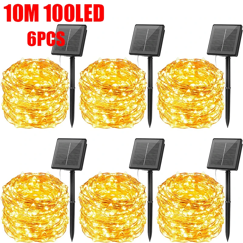 10m 100 Led Solar Powered Fairy Lights Waterproof Decoration Copper Wire Lights for Patio Yard Trees Christmas Wedding Party