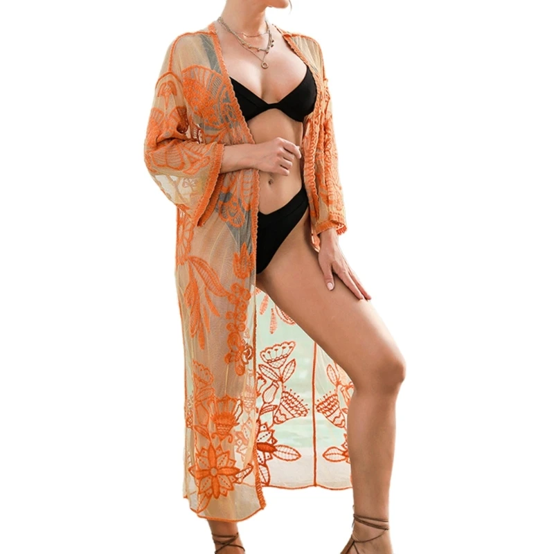 

Women Sexy Open Front Swimsuit Cover Up Cardigans Beach Long Kimono H58D