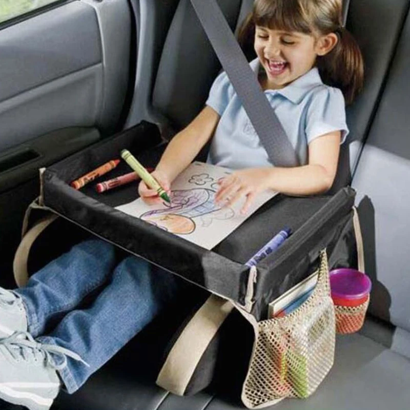Carrello per bambini Tavolo Giocattolo Scrivania Interno Vassoio per seggiolino auto per bambini Disegna mangiare Snack di stoccaggio Giocattoli Portabicchieri Vassoio da viaggio per auto per bambini - immagine 2