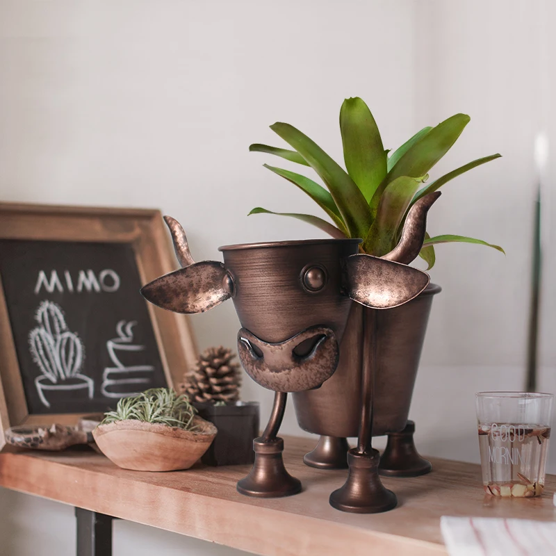 

style rural iron art animal head flower pot creative personality retro nostalgic green apple bar desktop cute small ornaments