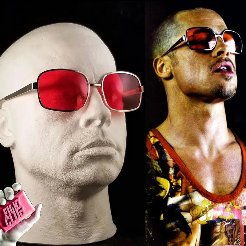Sunglasses with RED lens, Project Mayhem Fight Club Tyler Durden Brad Pitt men, with box