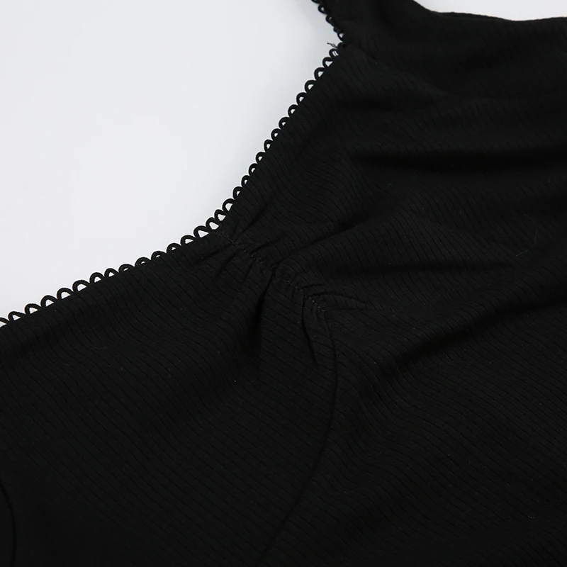 Mono de verano ajustado sin mangas con cuello cuadrado y fruncido para mujer, mono negro liso sencillo básico informal para vacaciones