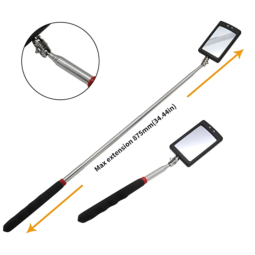 360 Retractable Telescopic Inspection Detection Lens Round Mirror Silver Pocket Clip New Car Tools Extend 7-1/4" To 30" DIY TOOL 5