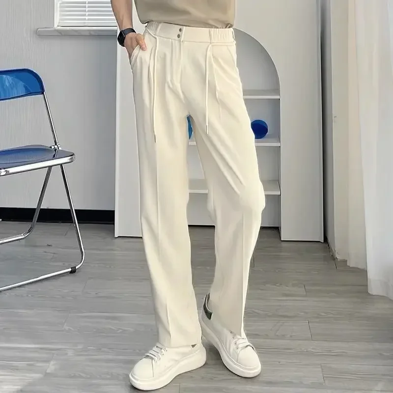 Pantalones rectos de verano de color sólido para hombre, pantalones de traje negros para hombre 2024, pantalones formales coreanos, reseñas de muchas prendas de diseñador finas