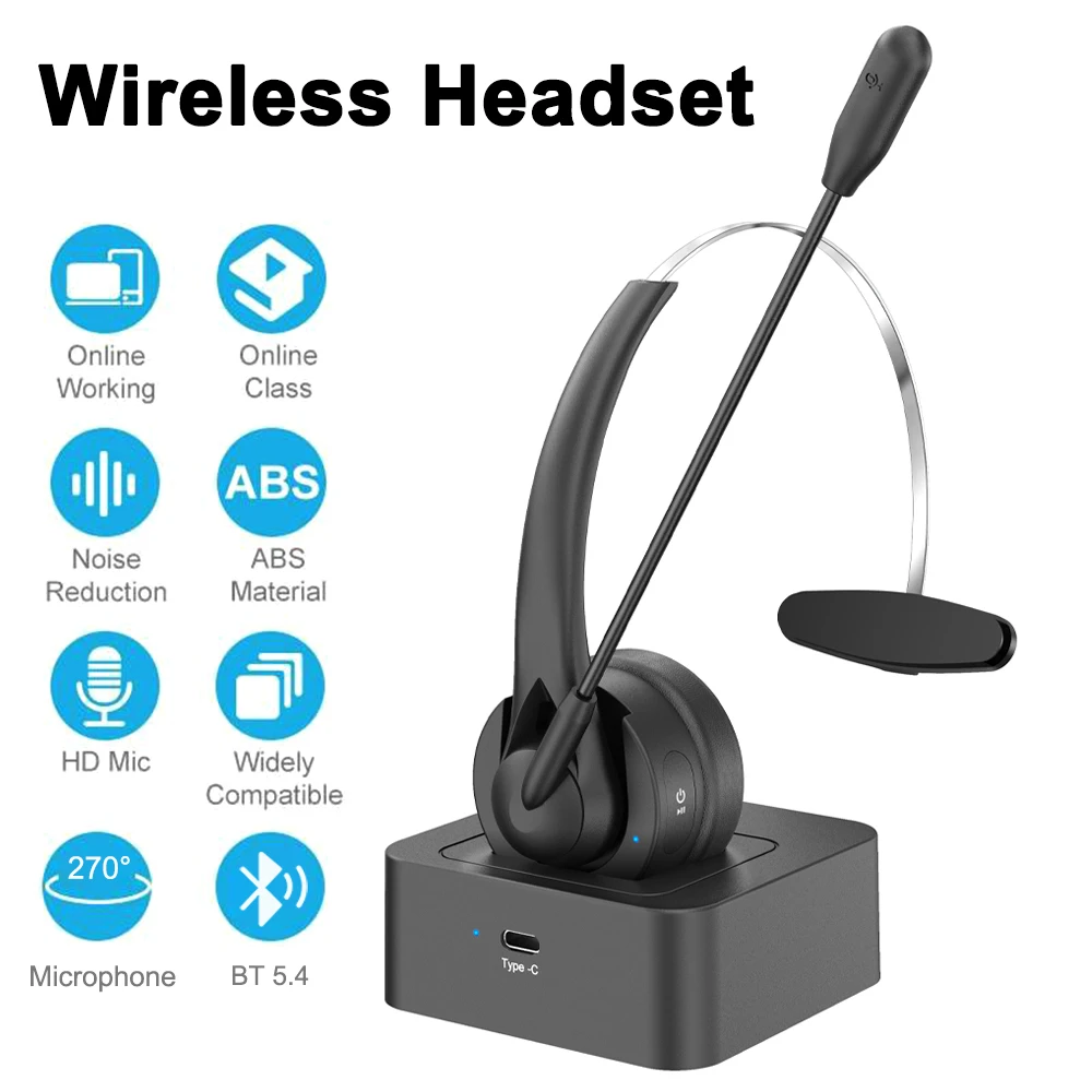 Call Center Office Bluetooth Headphones With Mic Charging Base Wireless Headset HiFi Noise Cancelling Earphones for PC Laptop