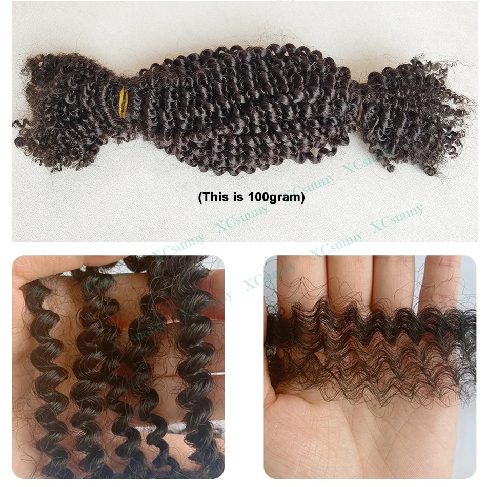 Human Hair Extensions Bulk Human Hair For Twist Afro Kinky Curly Bulk Human Hair For Braiding / Locs / Micro Twist Braiding Kinky