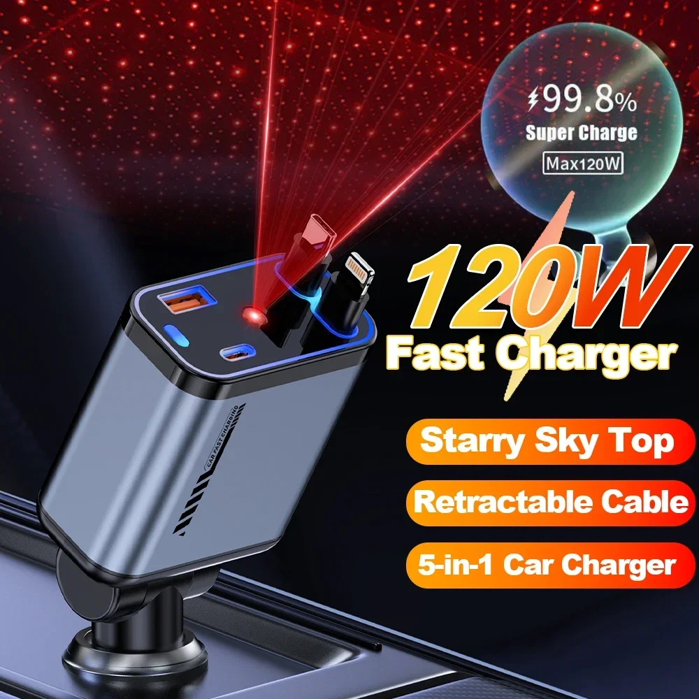 Car Charger Retractable Type-C 120W