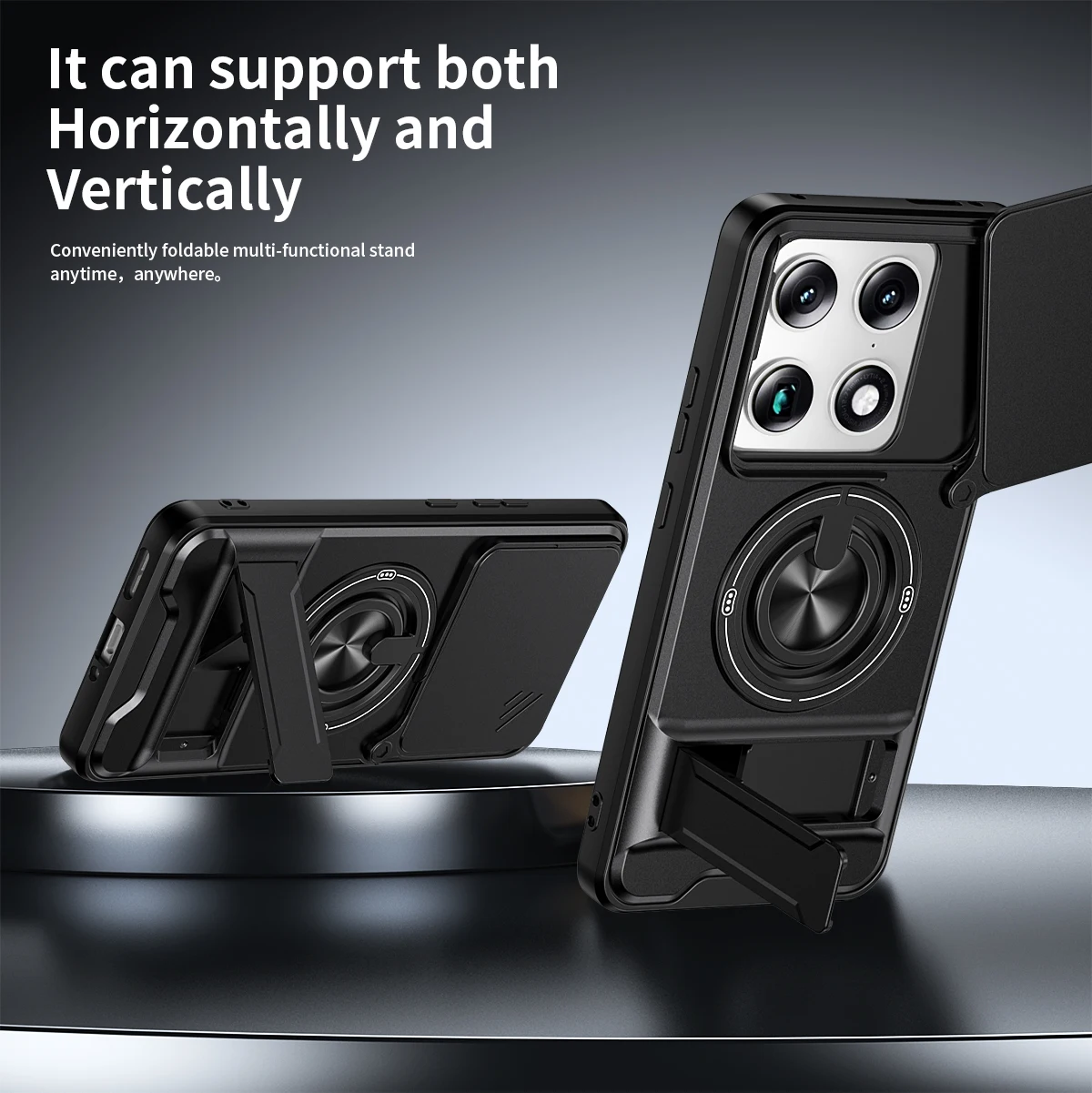 Enhanced Magnetic Stand Armor Phone Case with Slide Camera Protector and Shockproof Design