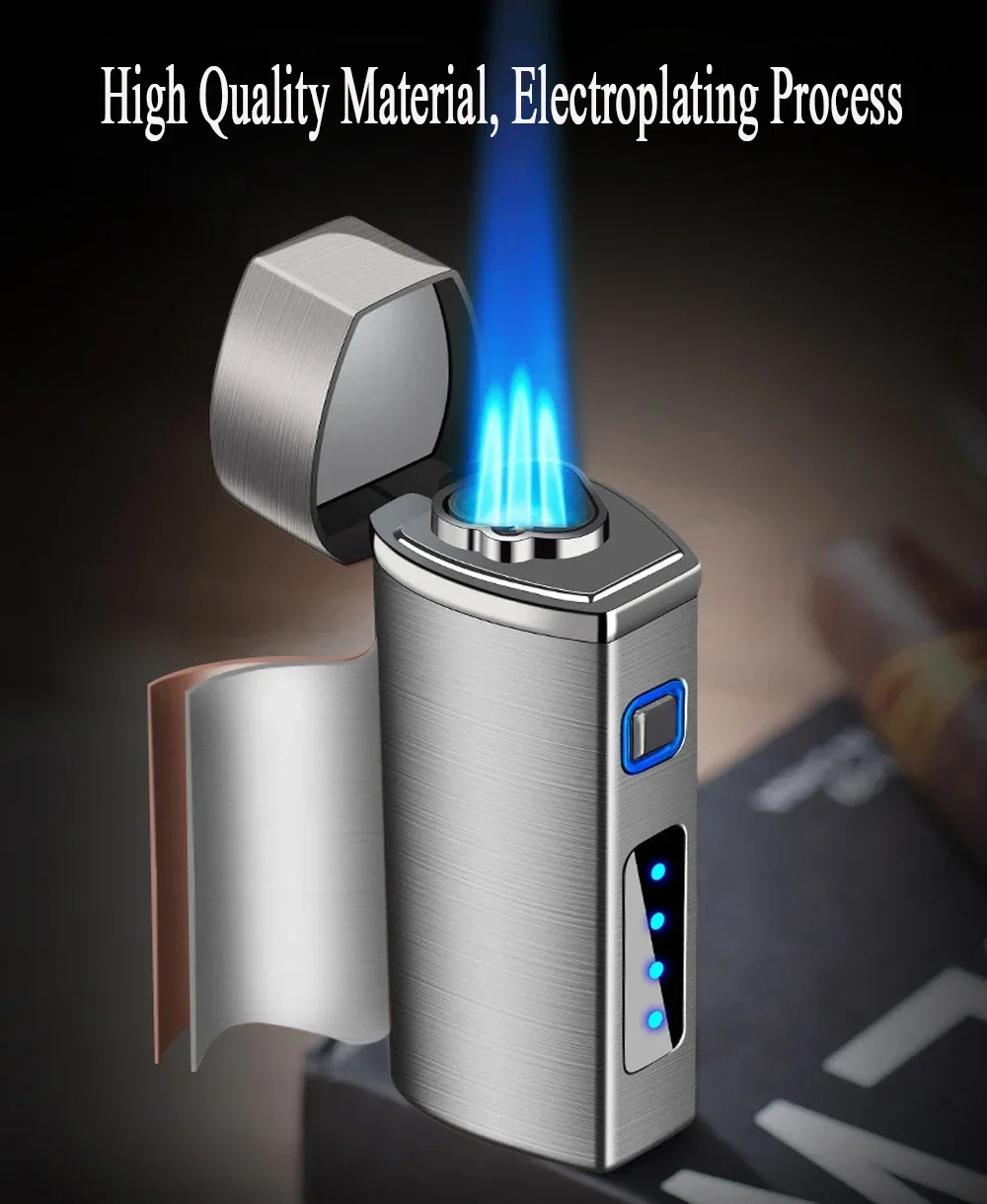 New 2025 touch sensitive metal outdoor windproof Type-C rechargeable portable turbo three torch blue flame jet gas lighter