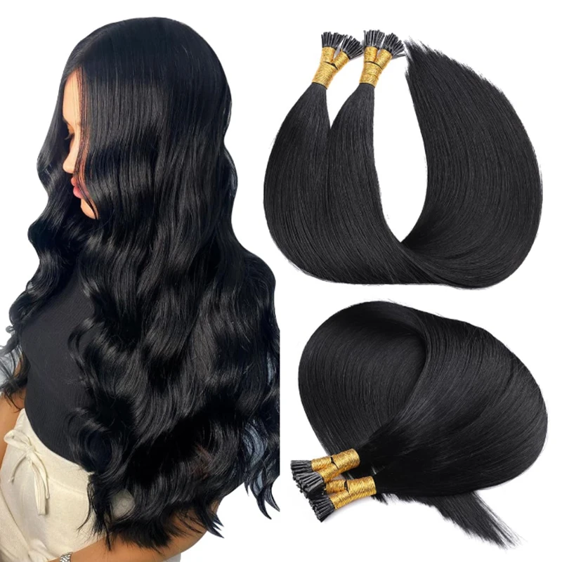 

I Tip Hair Extensions Real Remy Human Hair I Tip Extensions Silky Straight Pre Bonded Natural Black 14-20inch