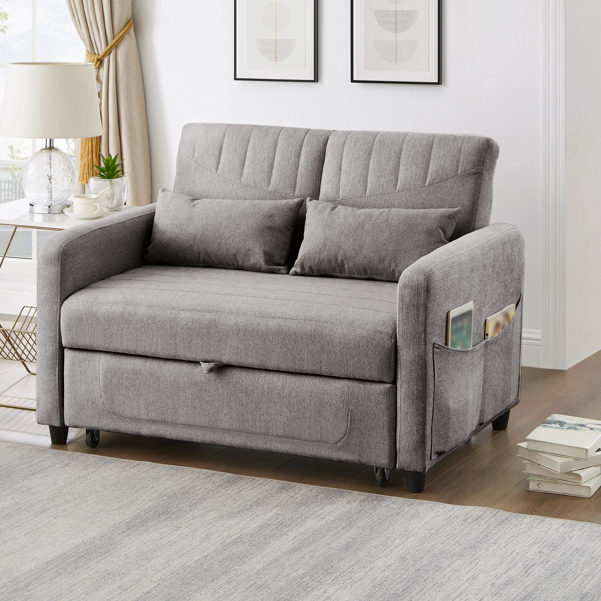 KOMHTOM Zweisitzer Klappsofa Schlicht Stil Dreistufig Verstellbare Rückenlehne Und Atmungsaktiver Baumwoll Leinen Stoff – Detail 2