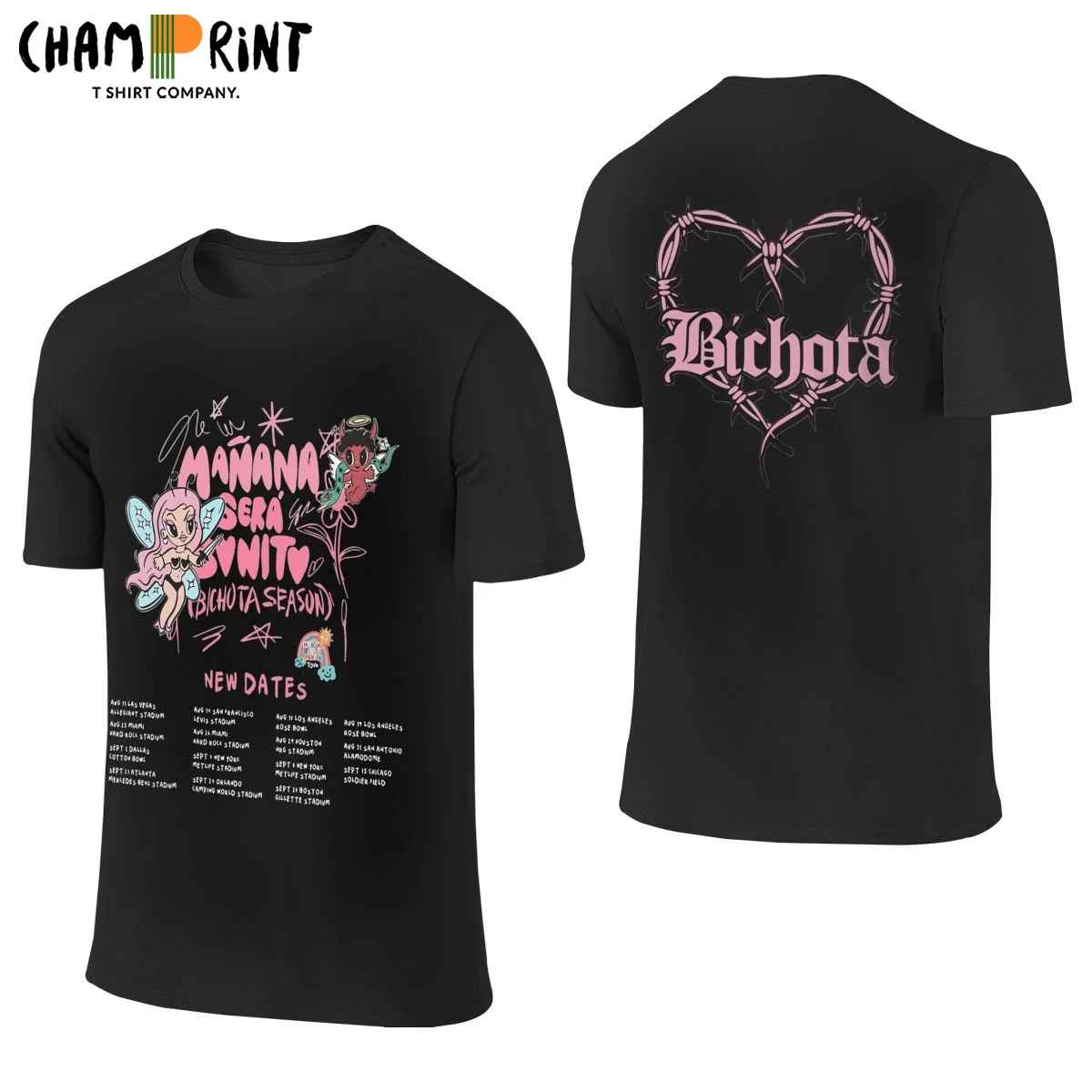 

Karol G Bichota Heart Pink Men Front Back Two Sides T Shirts Vintage Tee Shirt Short Sleeve O Neck T-Shirt Cotton Printed Tops