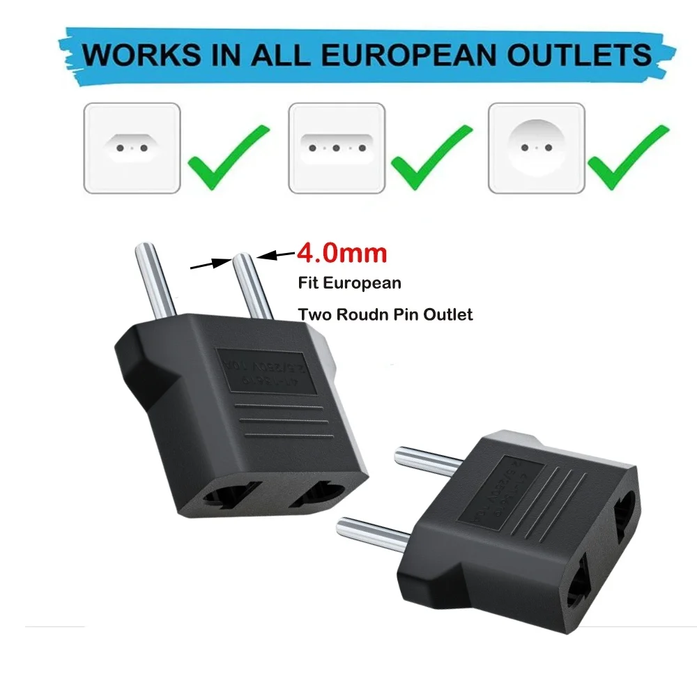 Portable US To EU Plug Adapter AC Converter American To EU Euro Europe Travel Power Adapter Type C Plug Electrical Socket