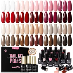 23 - Piece Nude & Red Gel Nail Polish Set with Base & Top Coat - Long - Lasting, Semi - Permanent Soak Off UV Gel (23pcs)