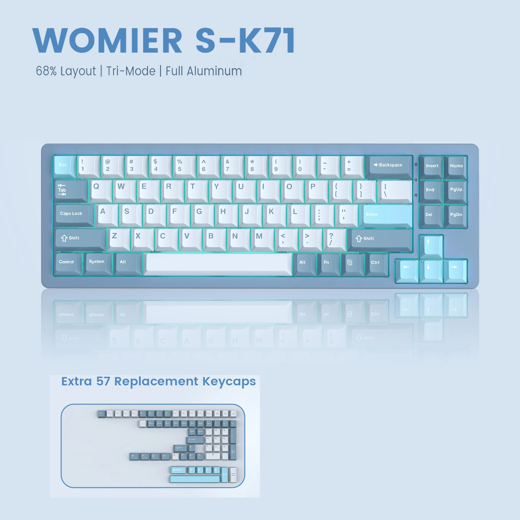 

Womier Blue S-K71 Tri-Mode Bluetooth Wireless Mechanical Gaming Keyboard 68% Aluminum Gasket Hot Swappable for Mac Wp Red Switch