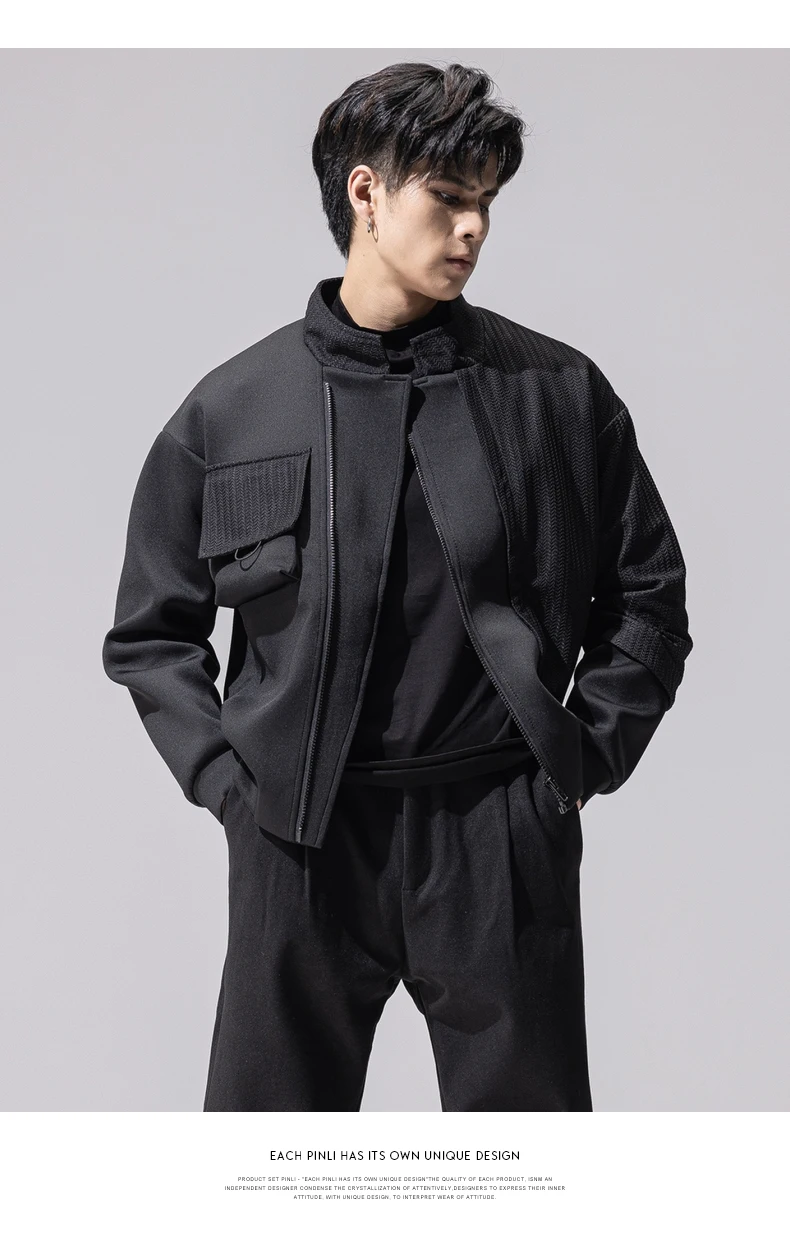 

Free shipping Men's Male fashion black Original Design jacket Autumn jacquard splicing knitted jacket upper garment B203504197