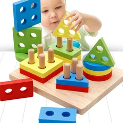 Juego de bloques de construcción de madera para niños, juguetes educativos para bebés, ladrillos creativos DIY, juguete para padres, casa de desarrollo