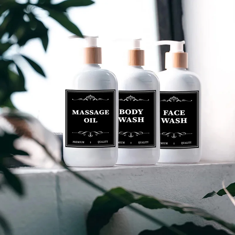 Bathroom Labels Sticker Set Hand Soap Storage Jar Shampoo Conditioner Lotion Bottle 12PCS