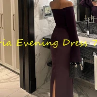 Customized Elegant Straight Ankle Length Strapless Jersey Long Sleeves Evening Dress Classic Photo Color vestidos para mujer 4