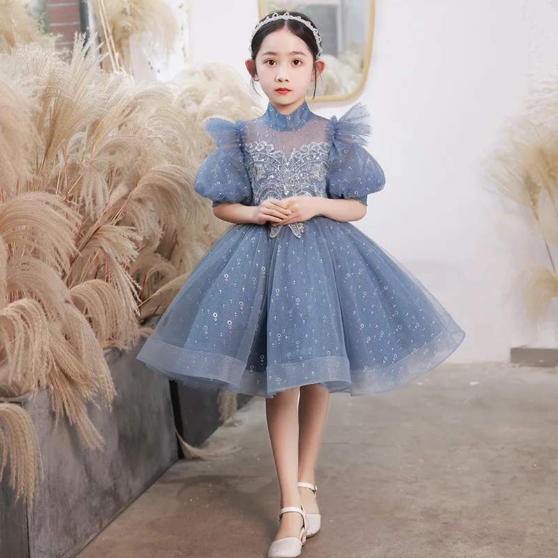 

New Teens Kids Dresses For Girls dress printing Lace children beauty pageant dress Baby 1st birthday party princess dress