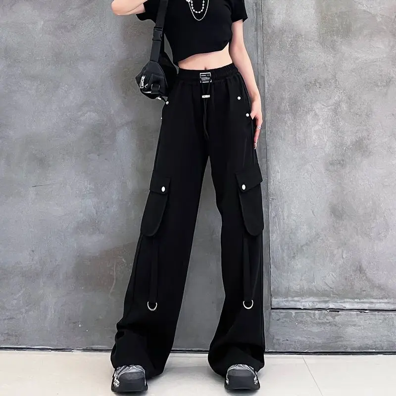 Hip Hop Fashion Women Red Cargo Pants Streetwear Female Clothing Vintage Spring Autumn High Waist Loose Casual Wide Leg Trousers