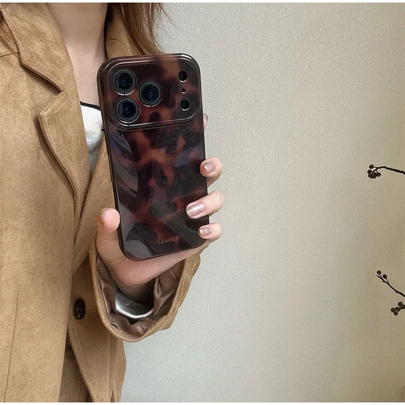 Vintage Bernsteinfarbene Schildpatt-Leoparden-Handyhülle Neue Stoßfeste Glänzende Weiche Schutzhülle für iPhone 17 Air 16 15 14 Plus 13 12 11 Pro Max – Detail 2