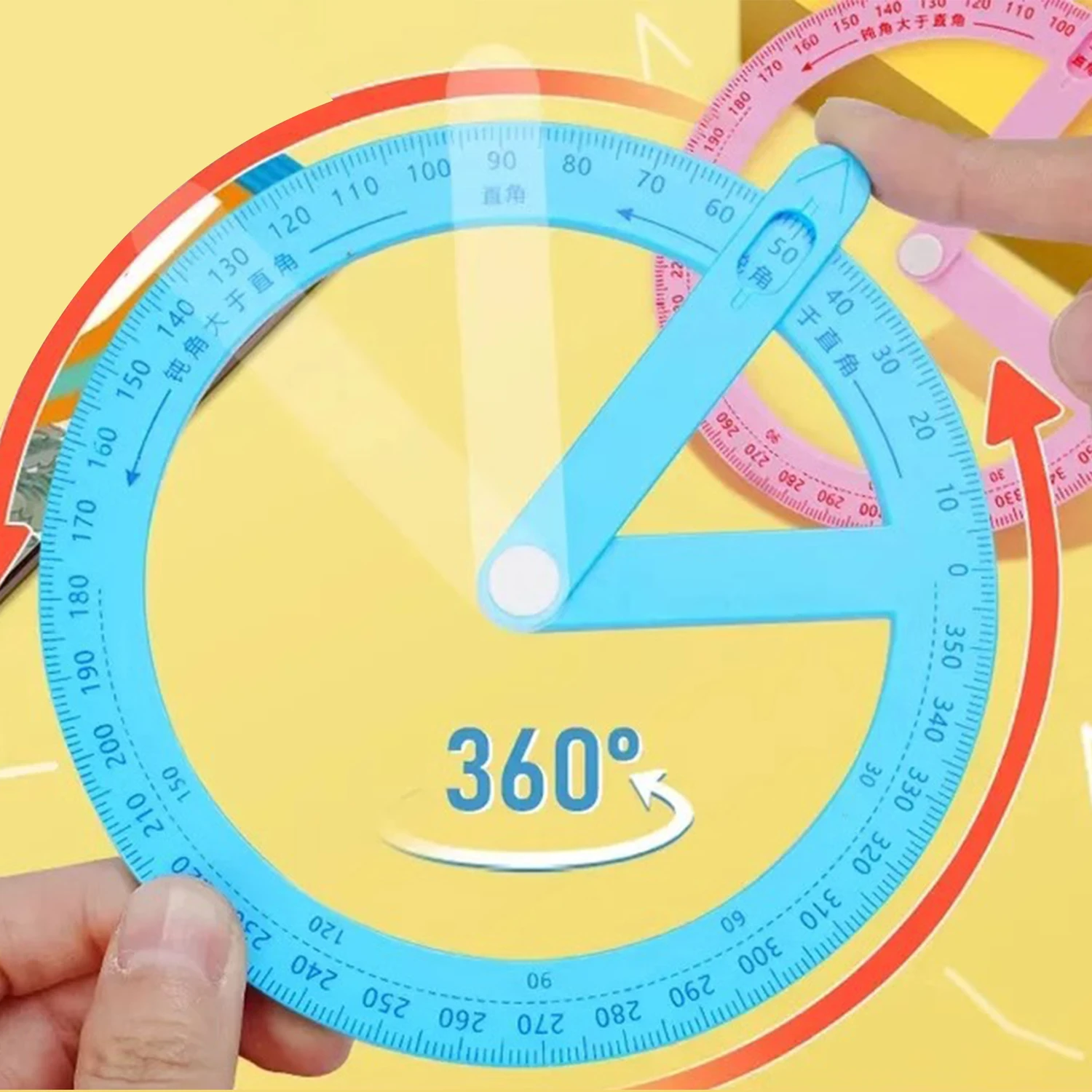 360 Degree Activity Protractor Student Angle Reader Teaching Aids Right Angle and Acute Drawing Stationery 1pc