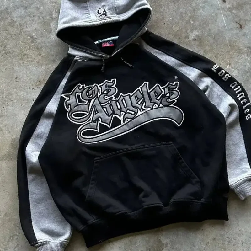

American New Retro Letter Pattern Embroidered Hoodie Male Y2K Popular Gothic Punk Harajuku Loose Casual Streetwear Hoodies Coat