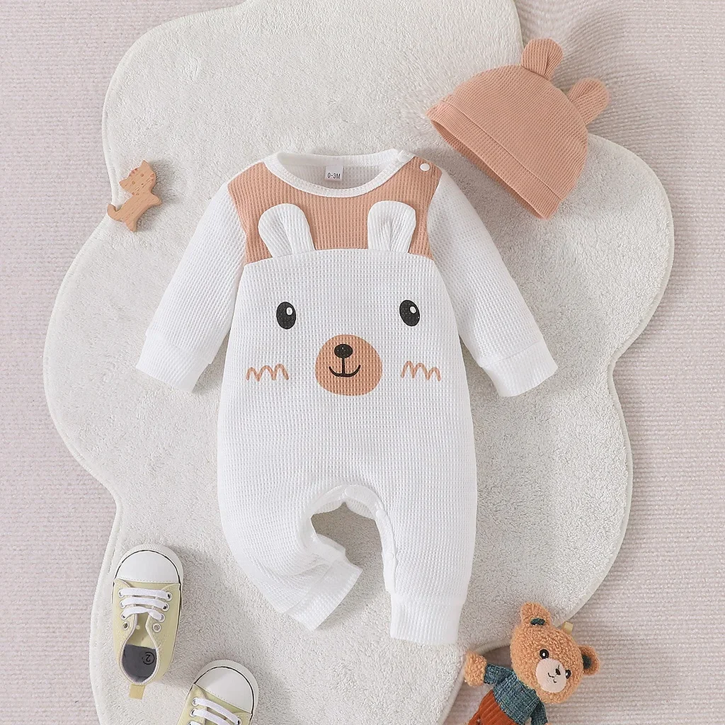 Baby Rompers Unisex Boy Girl Newborn 0-18 Months Toddler Clothing Infant Long Sleeve Cartoon Cute Bear Ears Hat Jumpsuit