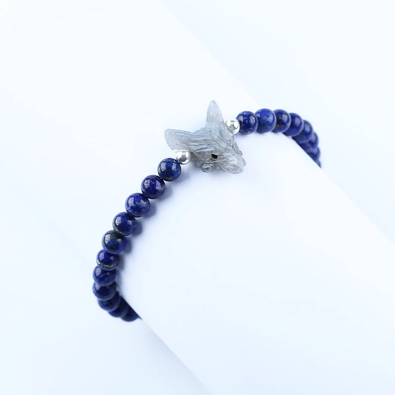 Fashion Jewelry Natural Stone Labradorite Carved Wolf Lapis Lazuli Bracelet Beads,6mm 19cm 22x16x8mm