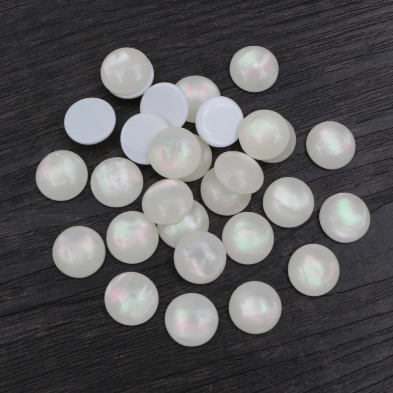 새로운 패션 8mm 10mm 12mm 20mm 25mm 화이트 쉘 컬러 플랫 백 수지 카보 콘 카메오 DIY 쥬얼리 제작 액세서리
