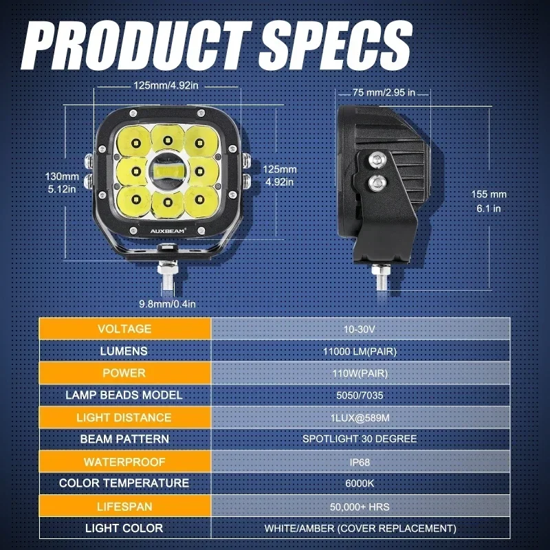 1 쌍 5 인치 LED 작업 조명 50W 6500K 헤드 라이트 운전 램프 트럭 SUV 4WD ATV 용 LED 스포트 램프