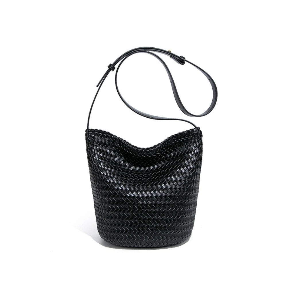Borsa tote in tessuto per donna, piccole borse a secchiello intrecciate a mano, borsa a tracolla per pendolarismo e uso quotidiano - immagine 6