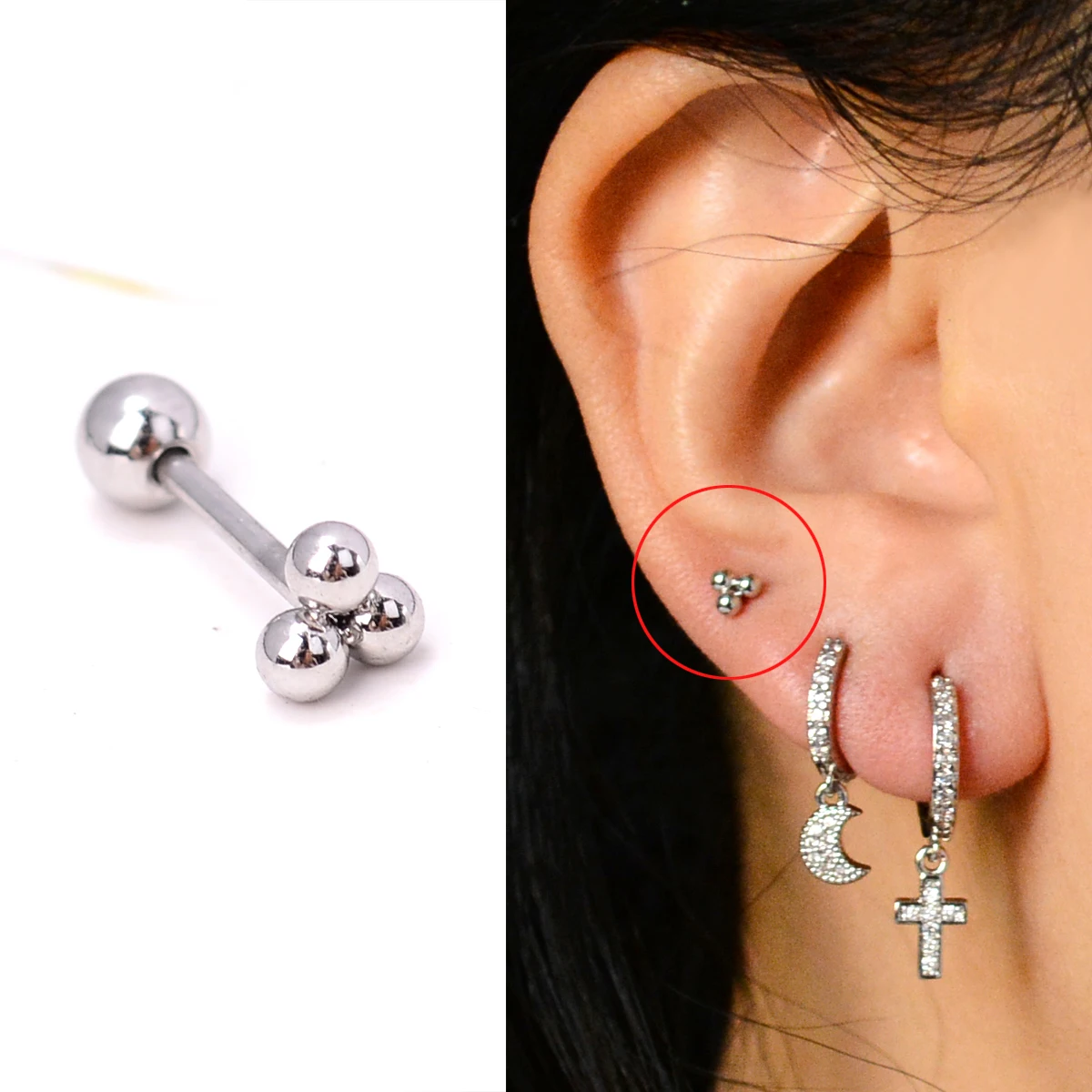 1 stück Edelstahl Ohr Piercing Bolzen Schlange Mond Runde Kugel Arc Knorpel Helix Conch Ball Schraube Zurück Ohrring Körper schmuck – Detail 39