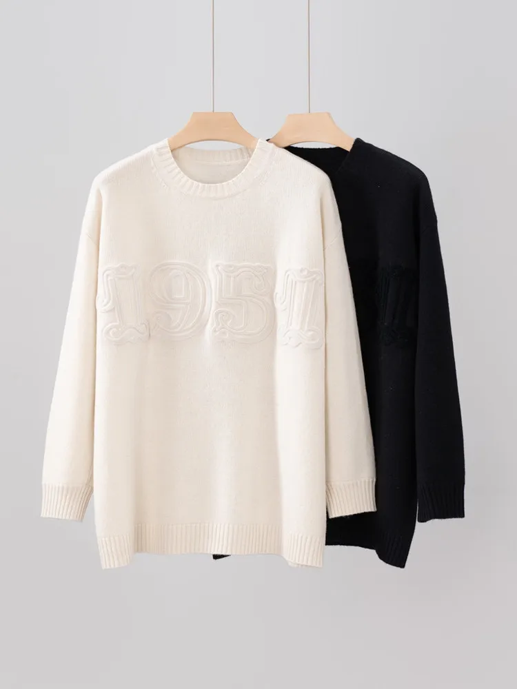 

Winter 2023 New Women Long Sleeve Sweater Solid Color Casual Ladies All-Match Embroidery O-Neck Knitted Pullover Tops
