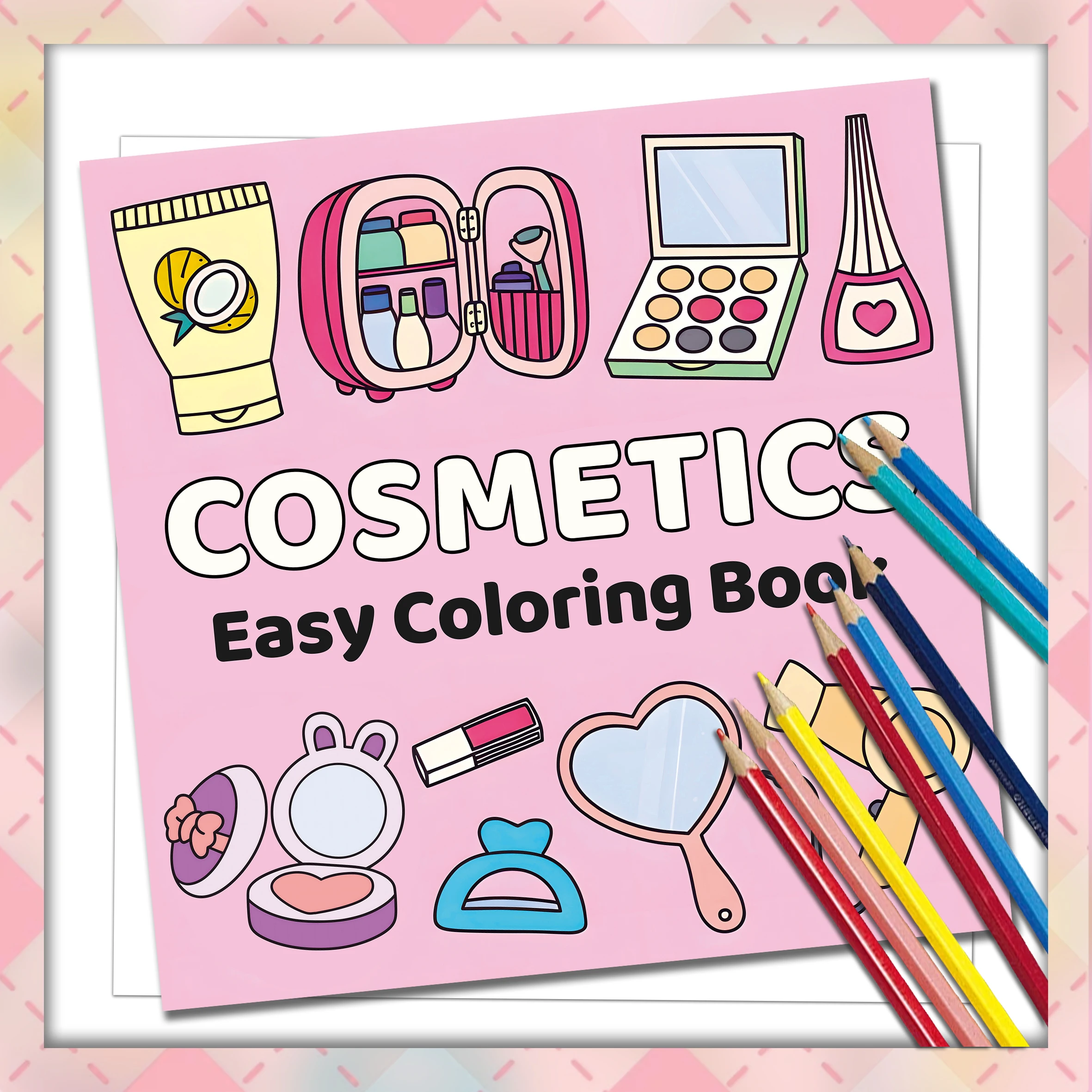 "Adult Picture Book - Pink-Themed Mini Cosmetics Coloring Book: A Beautiful Gift for Relaxation and Creativity 5