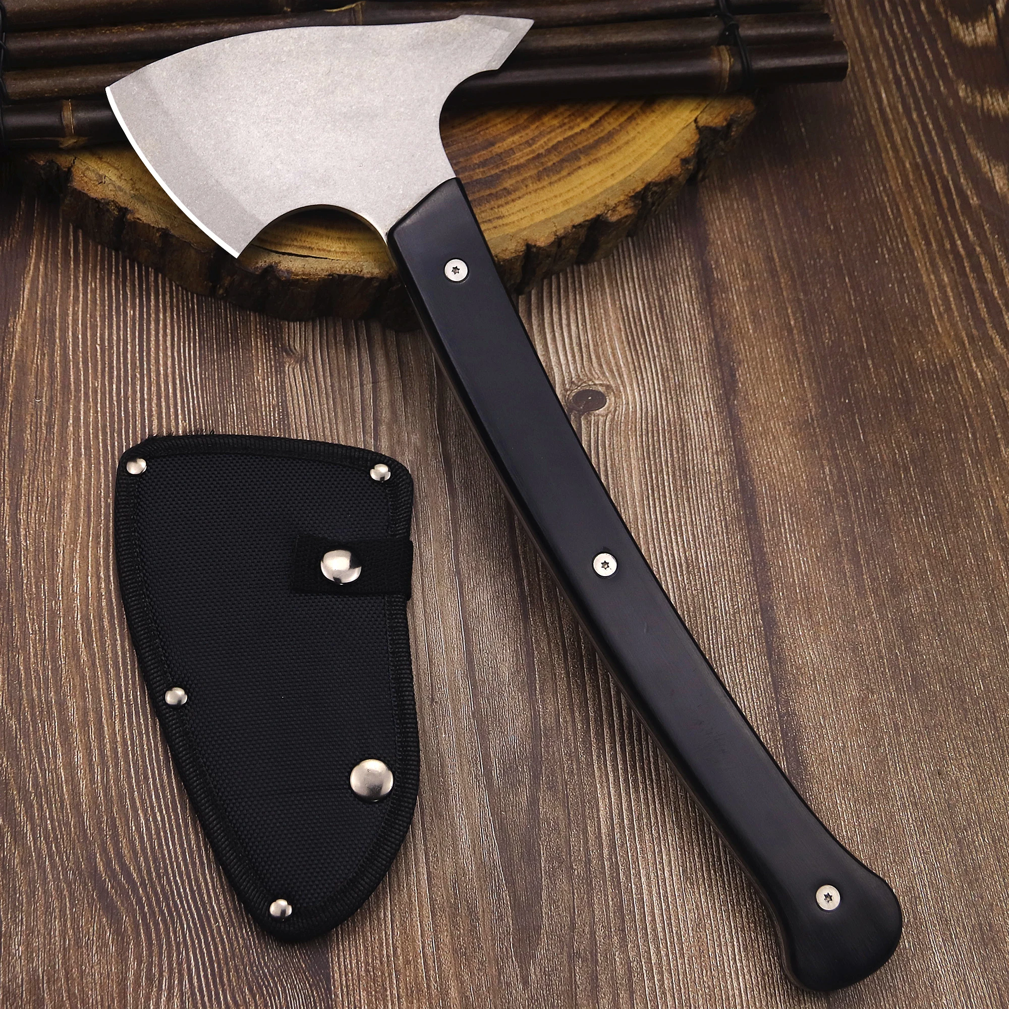 WPKOPYA German Ebony handle D2 steel (15.2 ") Full Tang multi-purpose axe, Tactical outdoor survival Axe, outdoor EDC tool axe 2