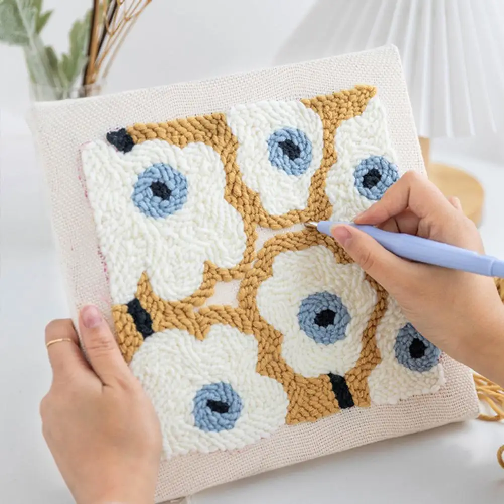 Punch Needle Embroidery Set Complete Punch Stitch Threads Needle Frame Floral Pattern Set DIY Kits for Beginners