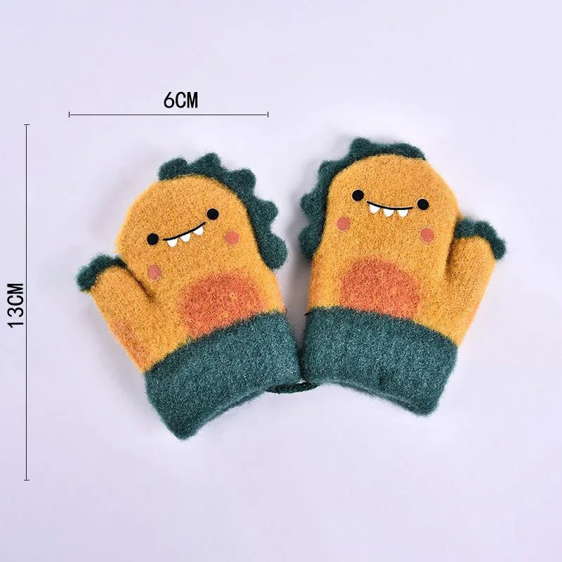 1 Pair Cute Kawaii Cartoon Dinosaur Thicken Warm Infant Baby Boys Girls Winter Warm Gloves Newborn Mittens Kids Glove 3